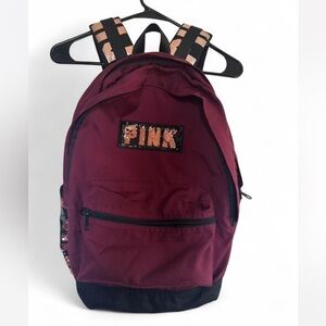Victoria Secret PiNK Bling Campus sequin Backpack Burgandy Y2K